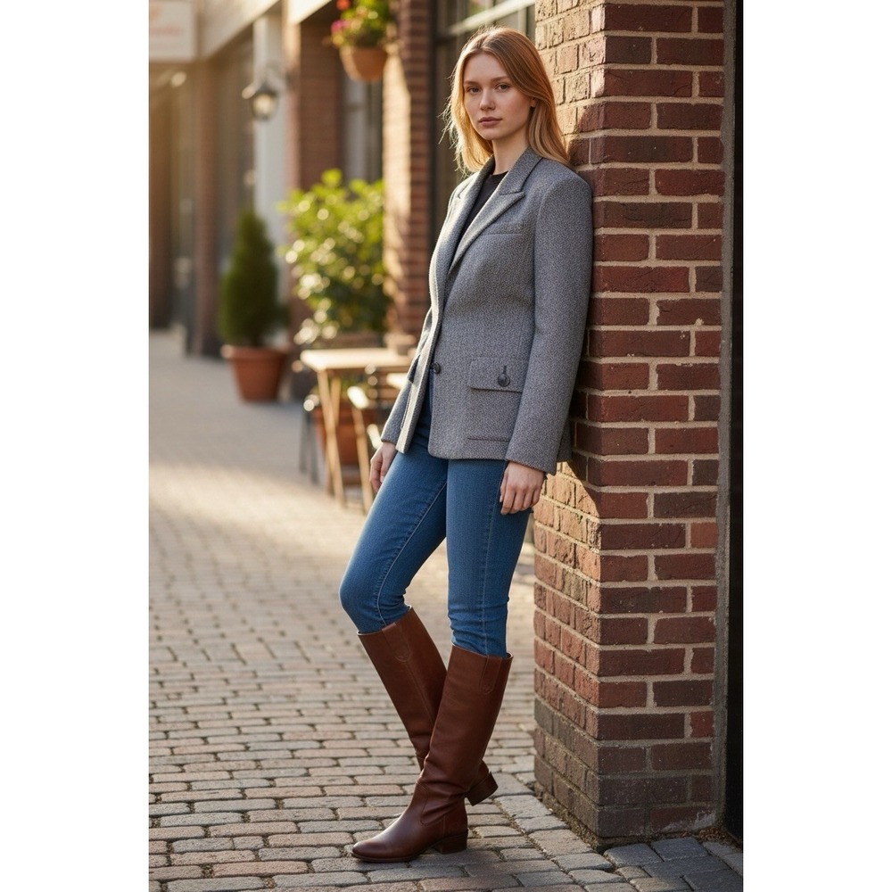 Michael Kors 100% Wool Grey Herringbone Lined Blazer Women's Size 8